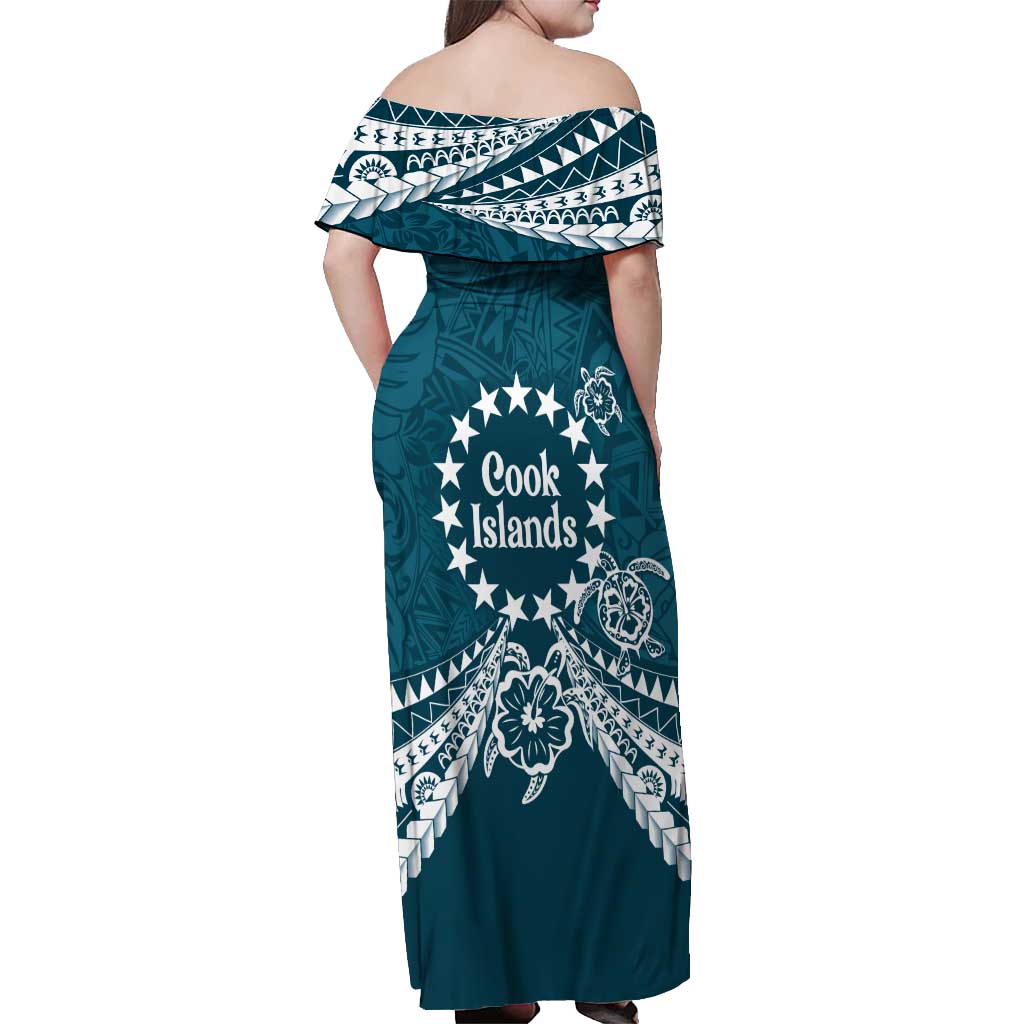 Kia Orana Cook Islands Off Shoulder Maxi Dress Polynesian Turtle Crowberry Blue Color LT14 - Polynesian Pride