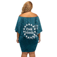 Kia Orana Cook Islands Off Shoulder Short Dress Polynesian Turtle Crowberry Blue Color LT14 - Polynesian Pride