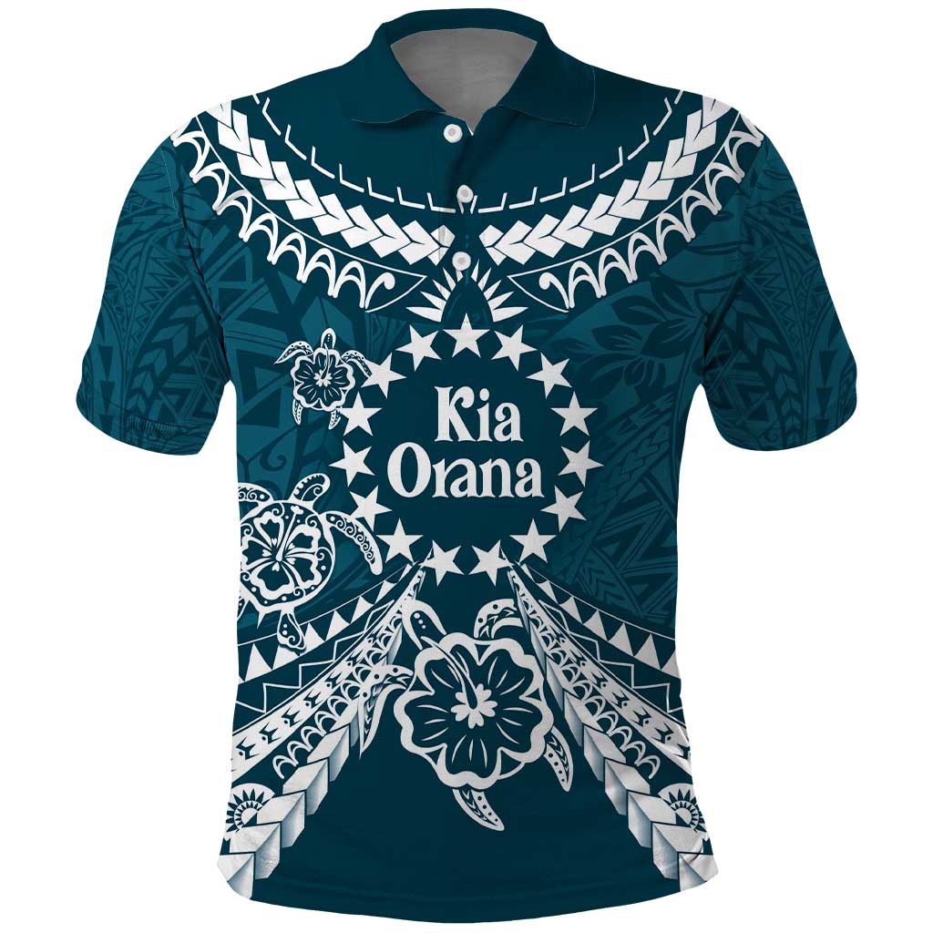 Kia Orana Cook Islands Polo Shirt Polynesian Turtle Crowberry Blue Color