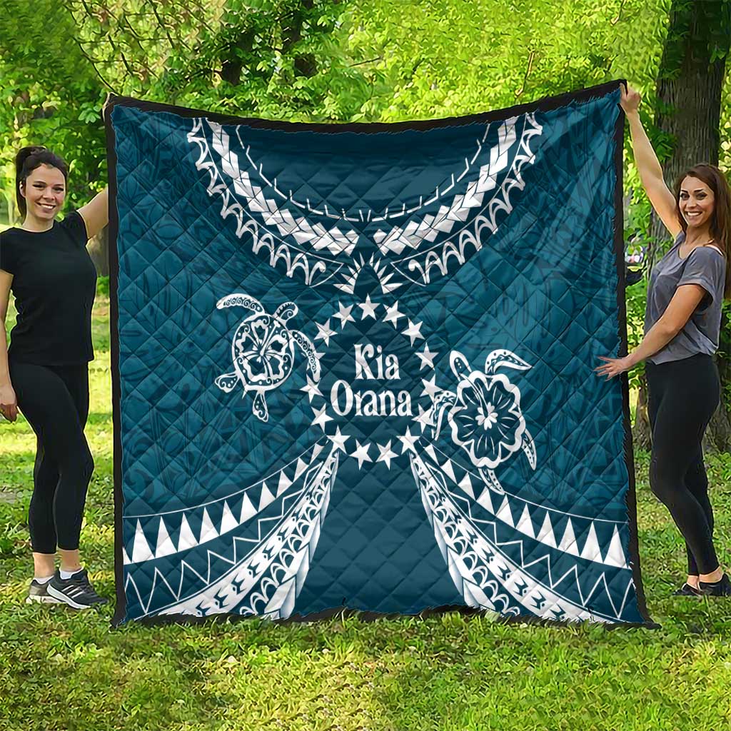 Kia Orana Cook Islands Quilt Polynesian Turtle Crowberry Blue Color