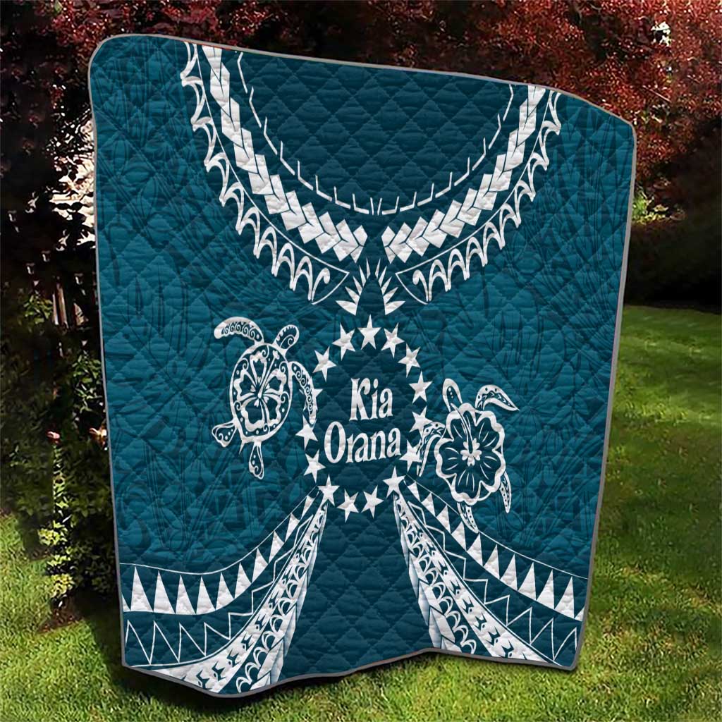 Kia Orana Cook Islands Quilt Polynesian Turtle Crowberry Blue Color