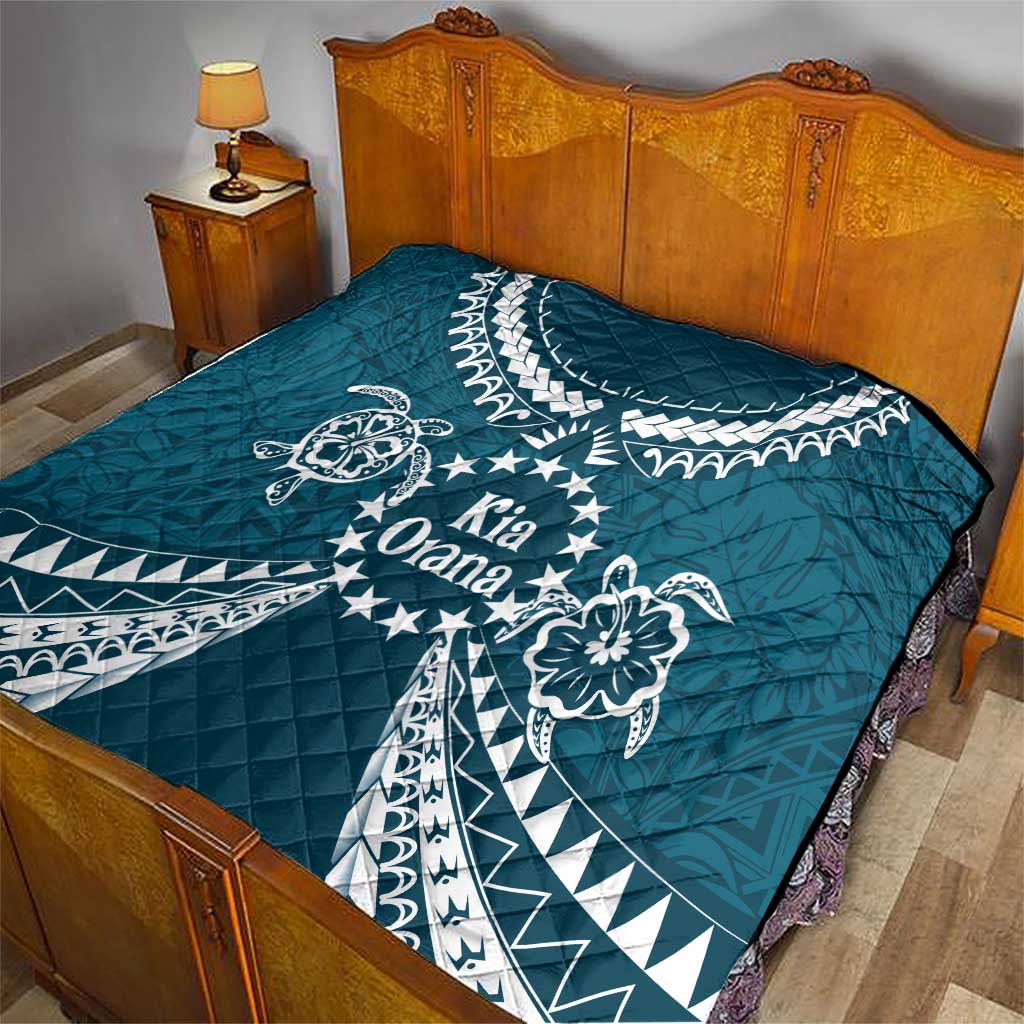 Kia Orana Cook Islands Quilt Polynesian Turtle Crowberry Blue Color