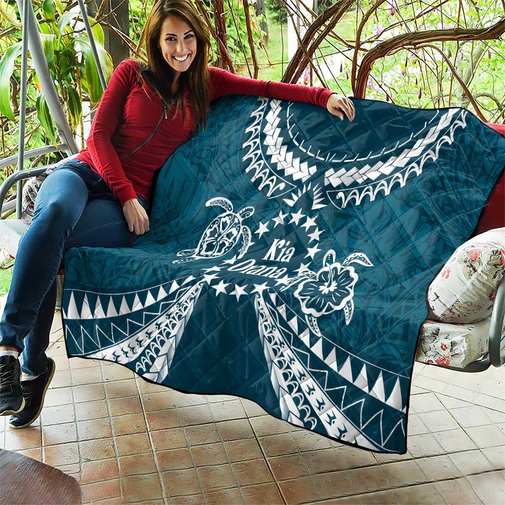 Kia Orana Cook Islands Quilt Polynesian Turtle Crowberry Blue Color
