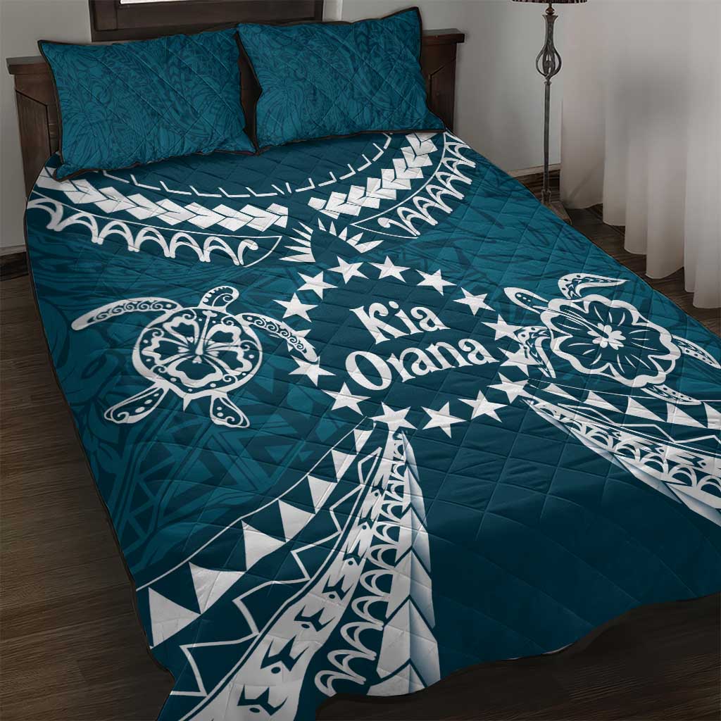 Kia Orana Cook Islands Quilt Bed Set Polynesian Turtle Crowberry Blue Color LT14 Crowberry Blue - Polynesian Pride