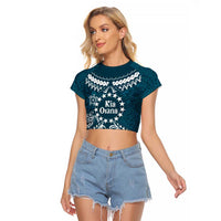 Kia Orana Cook Islands Raglan Cropped T Shirt Polynesian Turtle Crowberry Blue Color LT14 Female Crowberry Blue - Polynesian Pride