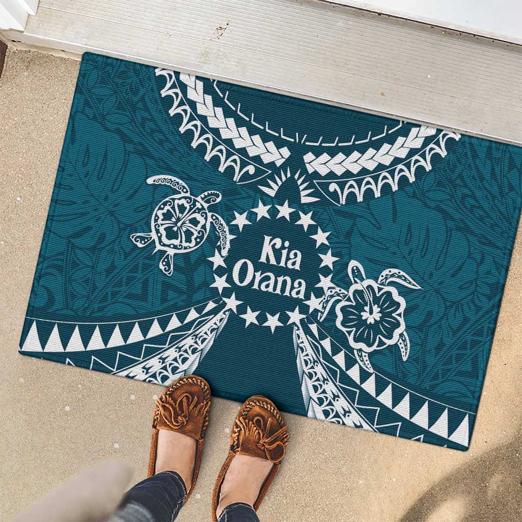 Kia Orana Cook Islands Rubber Doormat Polynesian Turtle Crowberry Blue Color LT14 - Polynesian Pride