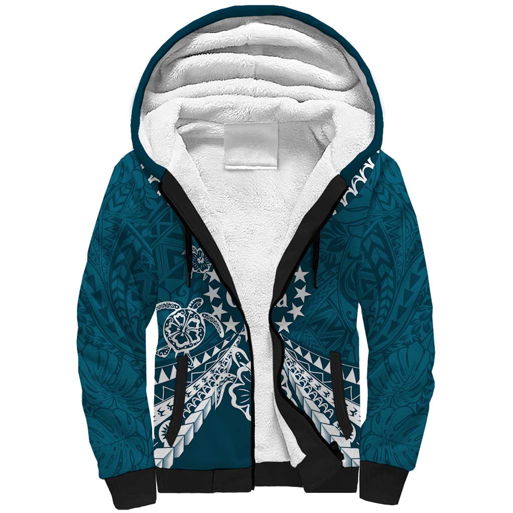 Kia Orana Cook Islands Sherpa Hoodie Polynesian Turtle Crowberry Blue Color LT14 Unisex Crowberry Blue - Polynesian Pride