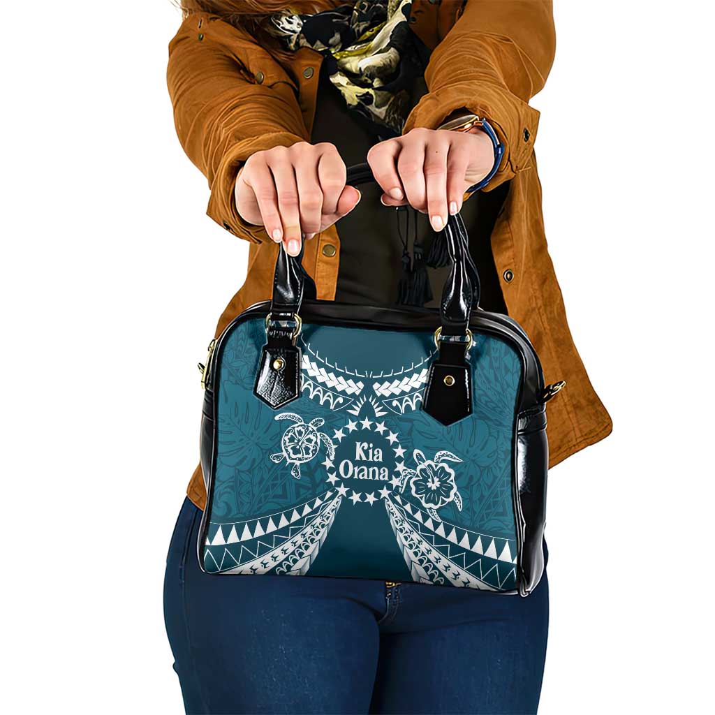 Kia Orana Cook Islands Shoulder Handbag Polynesian Turtle Crowberry Blue Color
