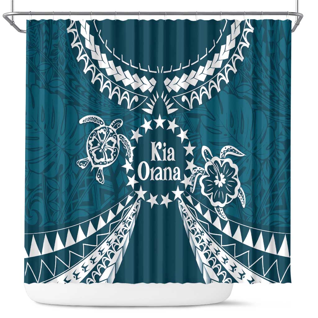 Kia Orana Cook Islands Shower Curtain Polynesian Turtle Crowberry Blue Color