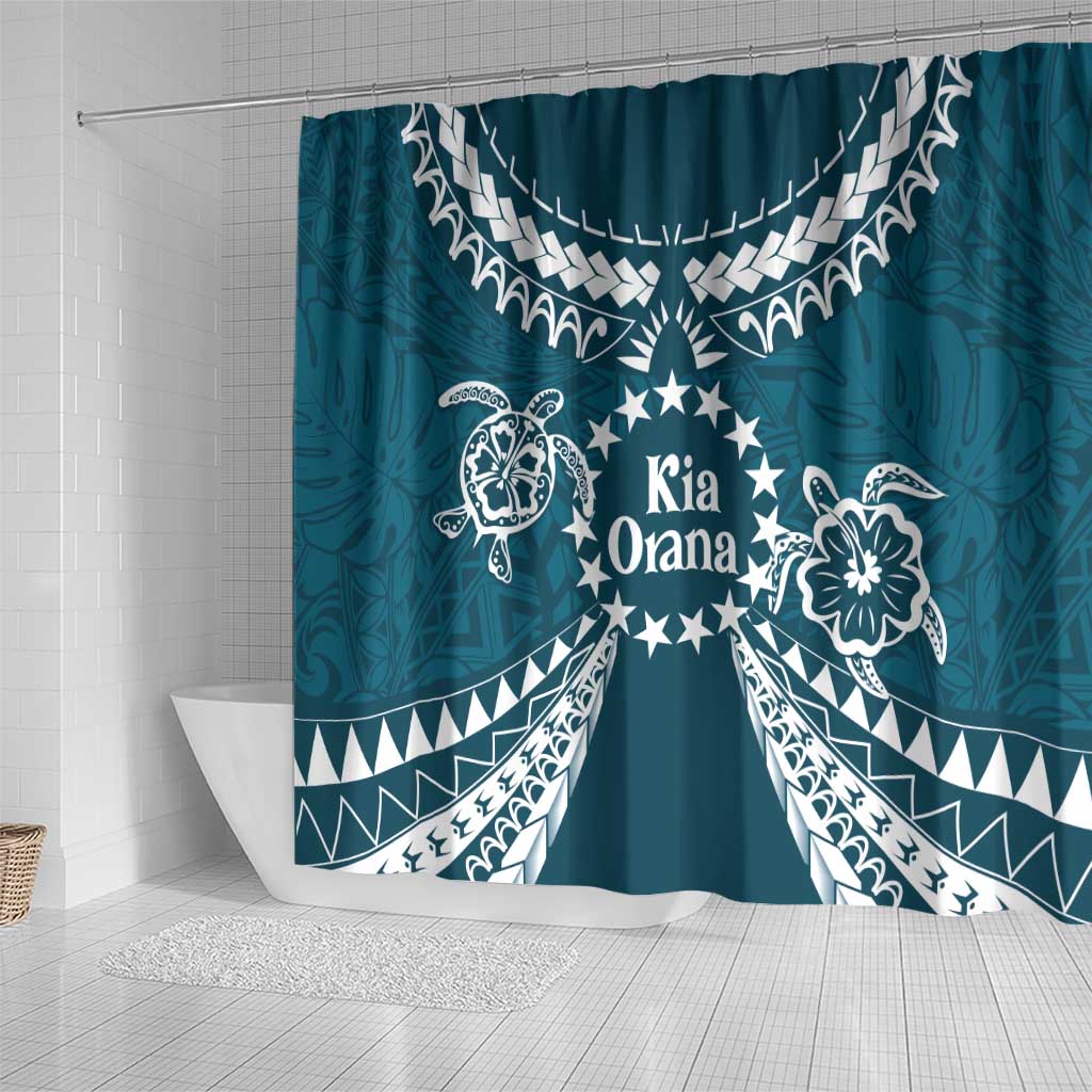 Kia Orana Cook Islands Shower Curtain Polynesian Turtle Crowberry Blue Color