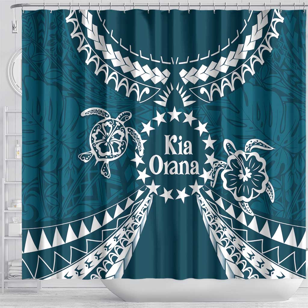 Kia Orana Cook Islands Shower Curtain Polynesian Turtle Crowberry Blue Color