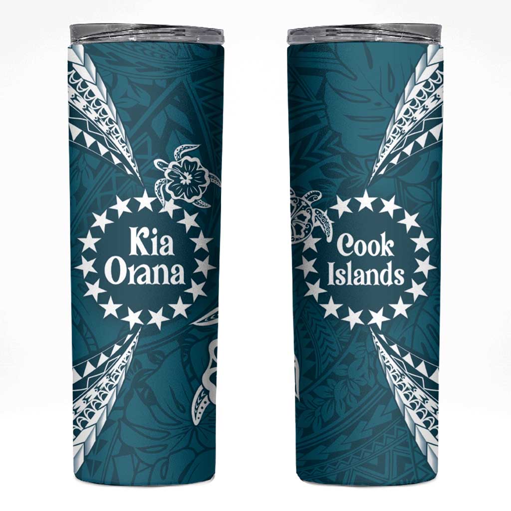Kia Orana Cook Islands Skinny Tumbler Polynesian Turtle Crowberry Blue Color