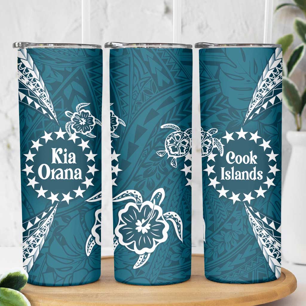 Kia Orana Cook Islands Skinny Tumbler Polynesian Turtle Crowberry Blue Color