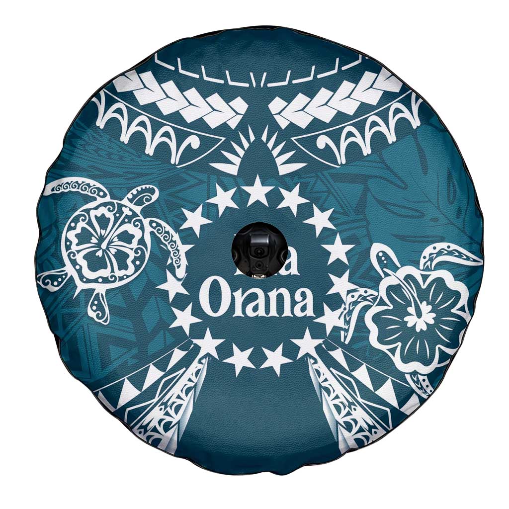 Kia Orana Cook Islands Spare Tire Cover Polynesian Turtle Crowberry Blue Color