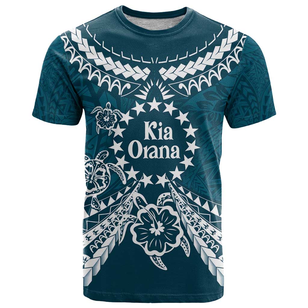 Kia Orana Cook Islands T Shirt Polynesian Turtle Crowberry Blue Color