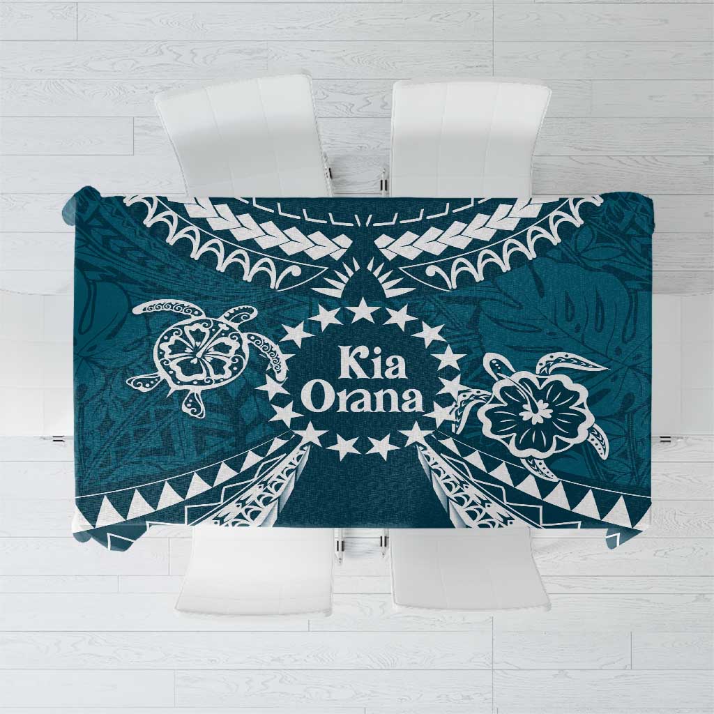 Kia Orana Cook Islands Tablecloth Polynesian Turtle Crowberry Blue Color LT14 Crowberry Blue - Polynesian Pride