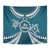 Kia Orana Cook Islands Tapestry Polynesian Turtle Crowberry Blue Color