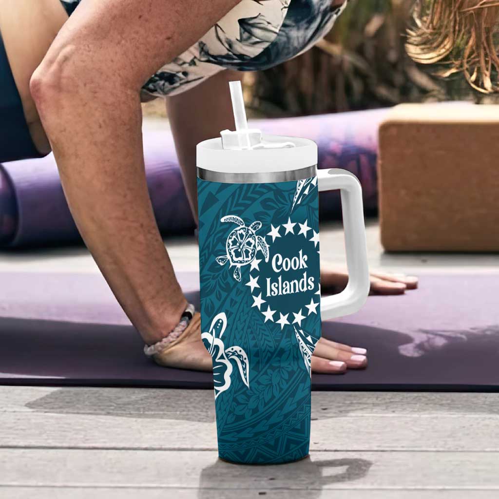 Kia Orana Cook Islands Tumbler With Handle Polynesian Turtle Crowberry Blue Color LT14 - Polynesian Pride