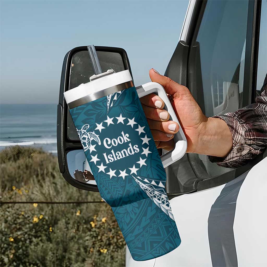 Kia Orana Cook Islands Tumbler With Handle Polynesian Turtle Crowberry Blue Color LT14 - Polynesian Pride