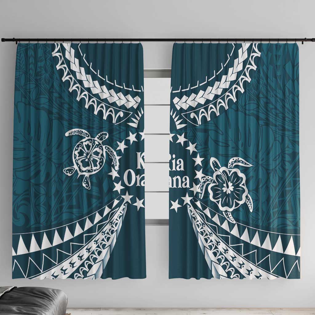 Kia Orana Cook Islands Window Curtain Polynesian Turtle Crowberry Blue Color LT14 With Hooks Crowberry Blue - Polynesian Pride