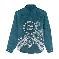 Kia Orana Cook Islands Women Casual Shirt Polynesian Turtle Crowberry Blue Color