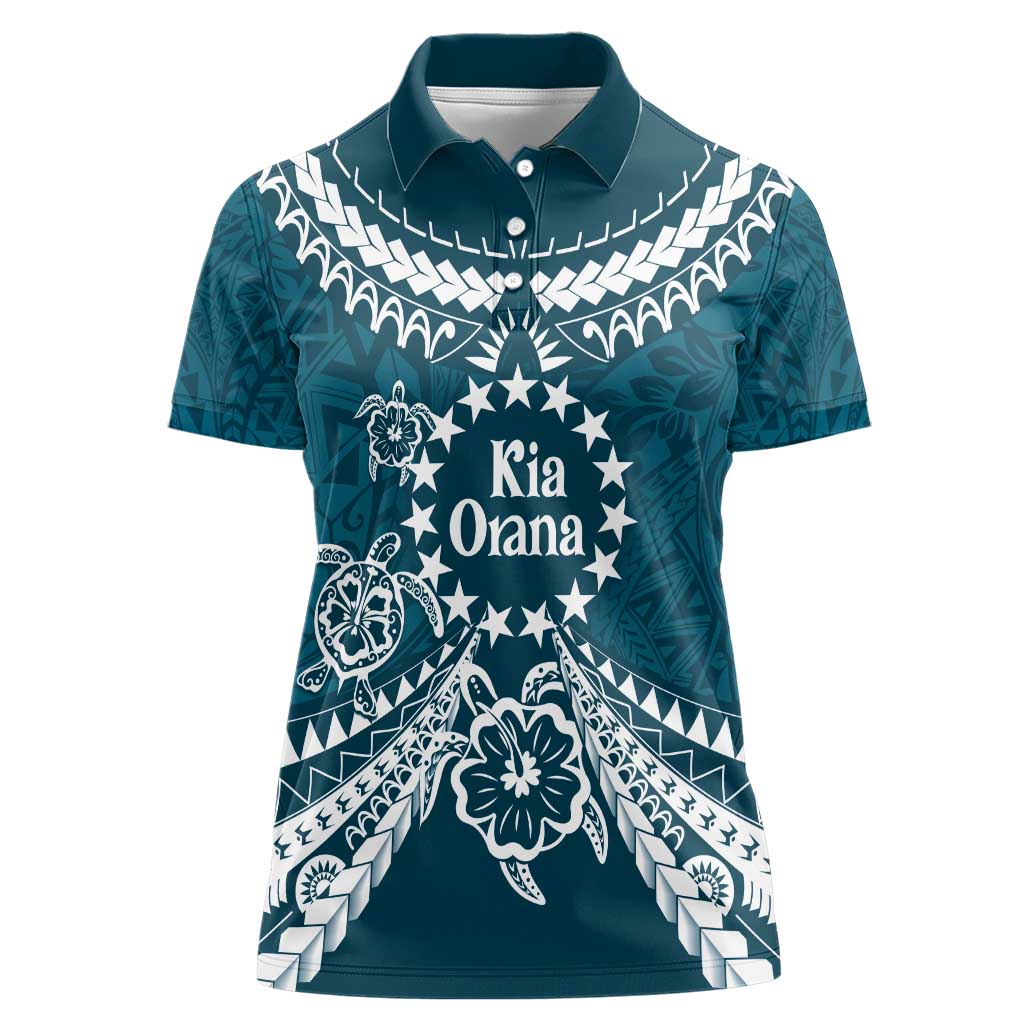 Kia Orana Cook Islands Women Polo Shirt Polynesian Turtle Crowberry Blue Color