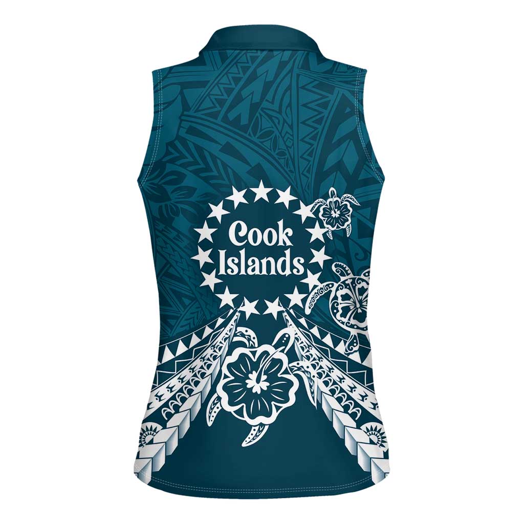 Kia Orana Cook Islands Women Sleeveless Polo Shirt Polynesian Turtle Crowberry Blue Color