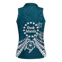 Kia Orana Cook Islands Women Sleeveless Polo Shirt Polynesian Turtle Crowberry Blue Color