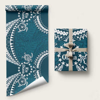 Kia Orana Cook Islands Wrapping Paper Polynesian Turtle Crowberry Blue Color - Polynesian Pride