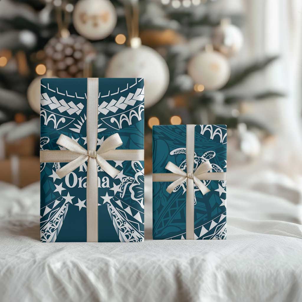 Kia Orana Cook Islands Wrapping Paper Polynesian Turtle Crowberry Blue Color - Polynesian Pride