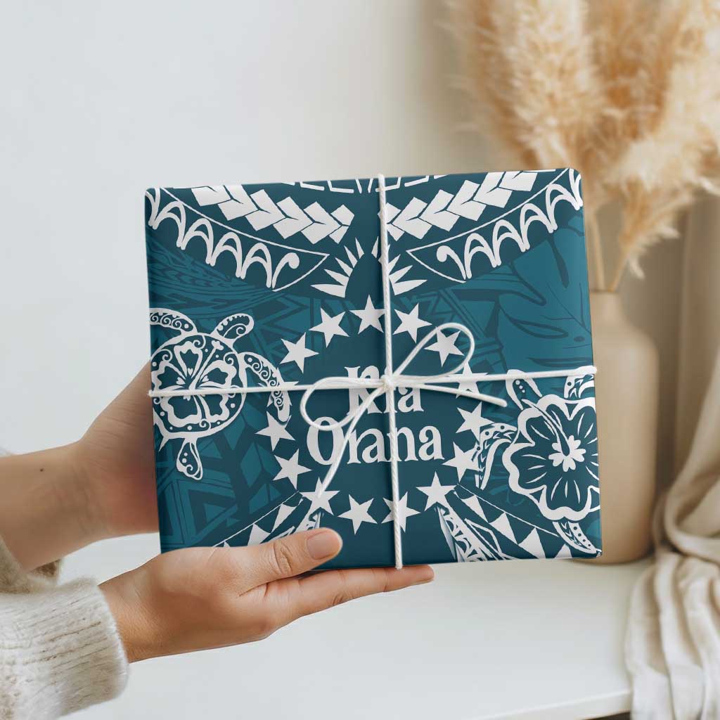 Kia Orana Cook Islands Wrapping Paper Polynesian Turtle Crowberry Blue Color - Polynesian Pride