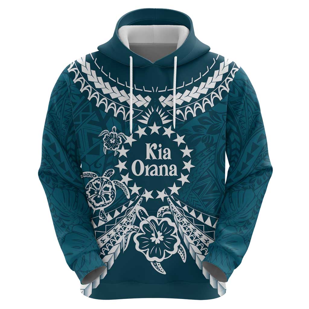 Kia Orana Cook Islands Zip Hoodie Polynesian Turtle Crowberry Blue Color
