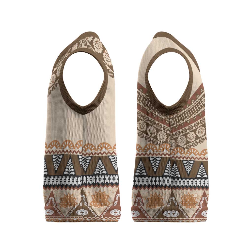 Bula Fiji Christmas Knitted V-Neck Vest 2025 Pasifika Traditional Fijian Masi - Polynesian Pride