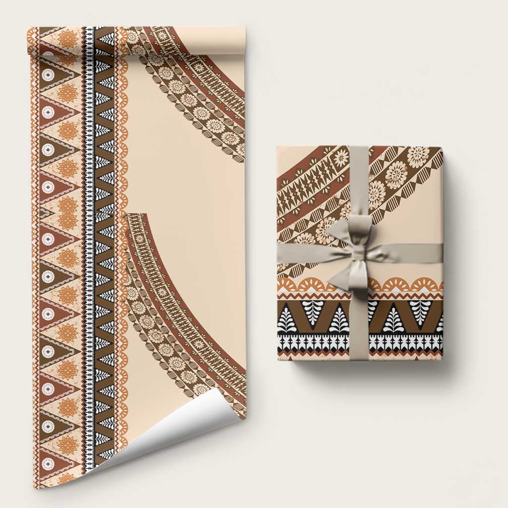 Bula Fiji Wrapping Paper 2025 Pasifika Traditional Fijian Masi LT14 58" × 23" Beige - Polynesian Pride