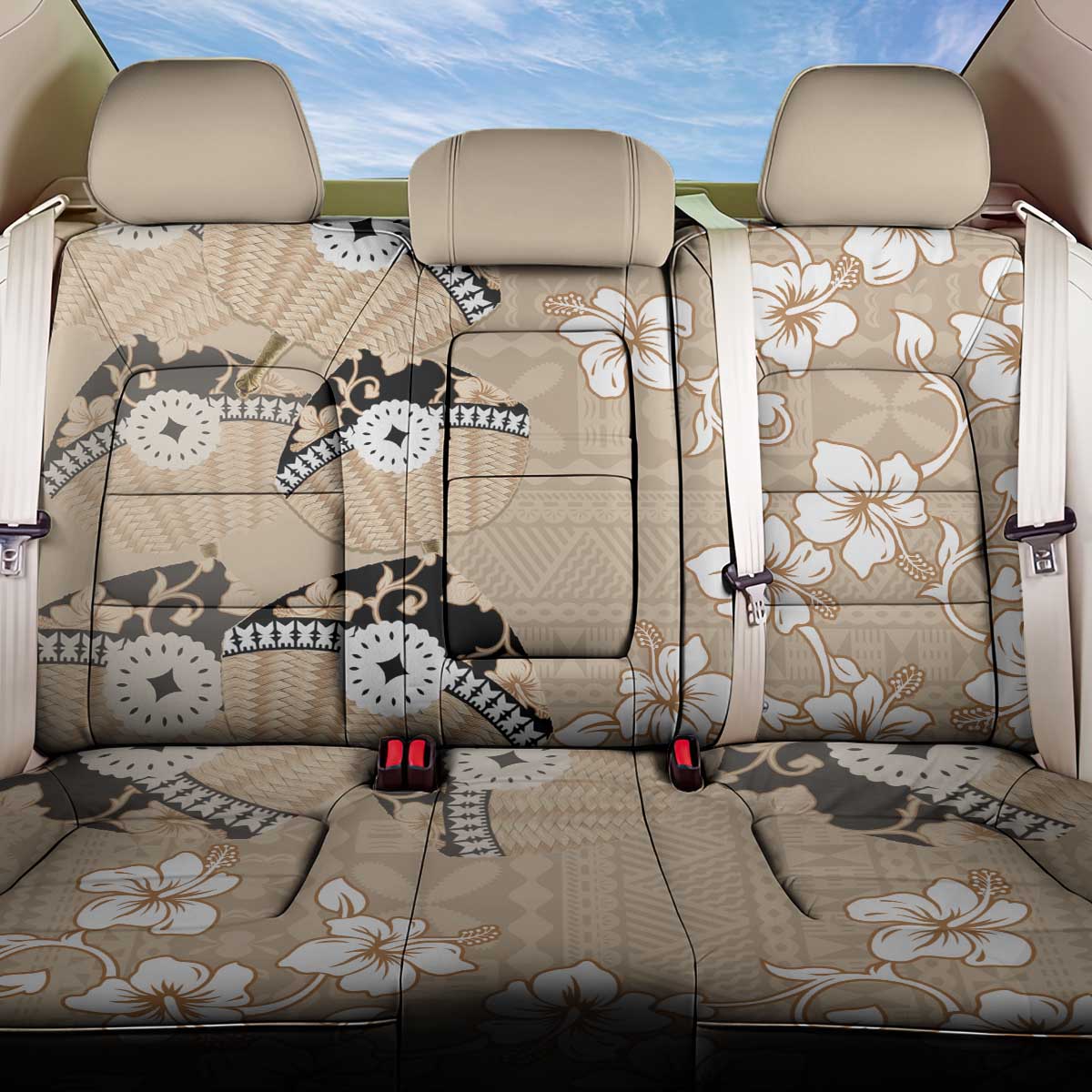 Bula Fiji Iri Buli Back Car Seat Cover Woven Fan With Fijian Tapa