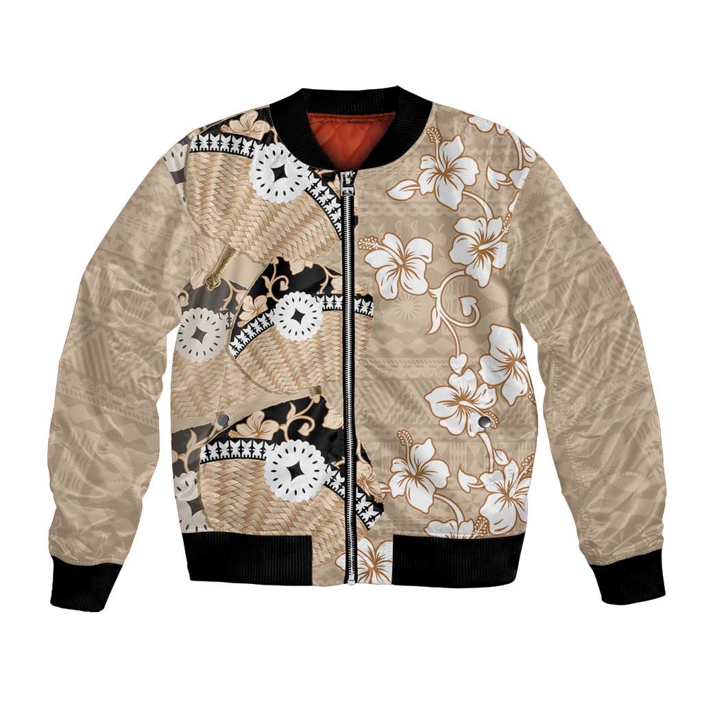 Bula Fiji Iri Buli Bomber Jacket Woven Fan With Fijian Tapa