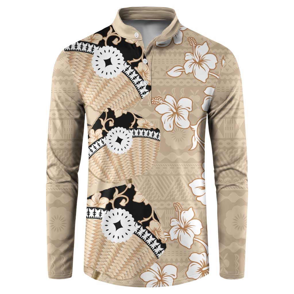 Bula Fiji Iri Buli Button Sweatshirt Woven Fan With Fijian Tapa