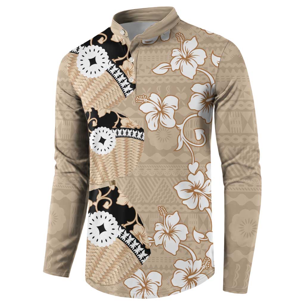 Bula Fiji Iri Buli Button Sweatshirt Woven Fan With Fijian Tapa