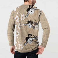 Bula Fiji Iri Buli Button Sweatshirt Woven Fan With Fijian Tapa