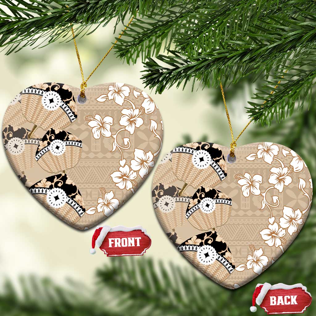 Bula Fiji Iri Buli Ceramic Ornament Woven Fan With Fijian Tapa - Polynesian Pride