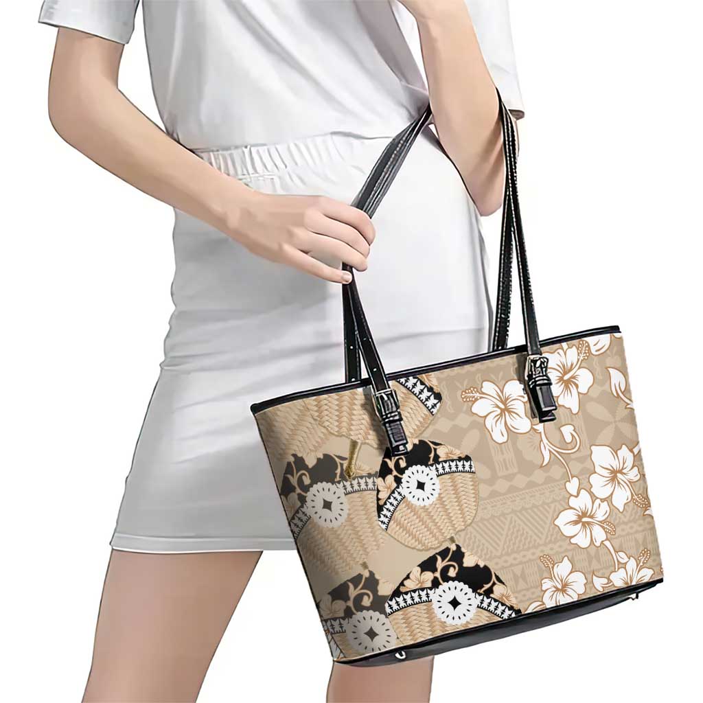 Bula Fiji Iri Buli Leather Tote Bag Woven Fan With Fijian Tapa