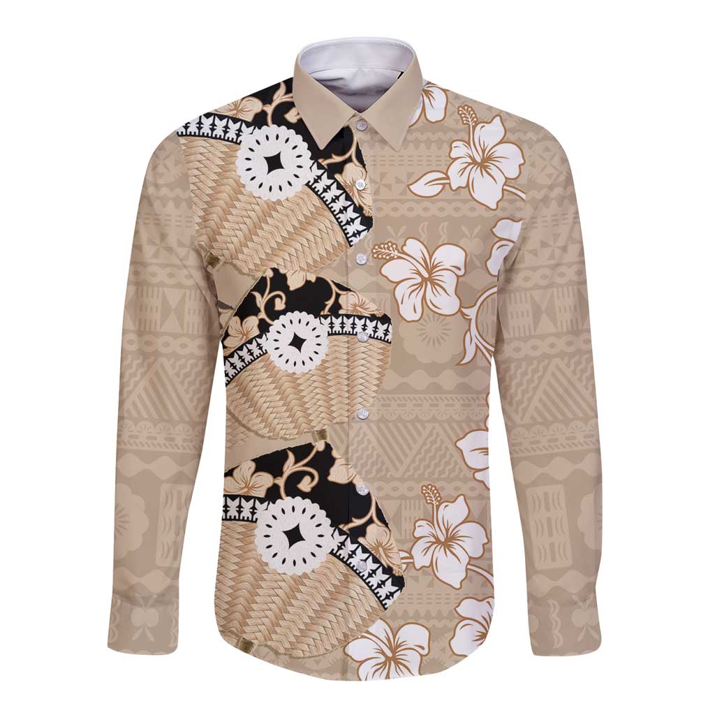 Bula Fiji Iri Buli Long Sleeve Button Shirt Woven Fan With Fijian Tapa