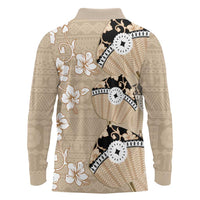 Bula Fiji Iri Buli Long Sleeve Polo Shirt Woven Fan With Fijian Tapa