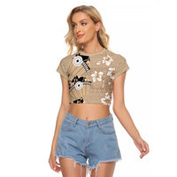 Bula Fiji Iri Buli Raglan Cropped T Shirt Woven Fan With Fijian Tapa