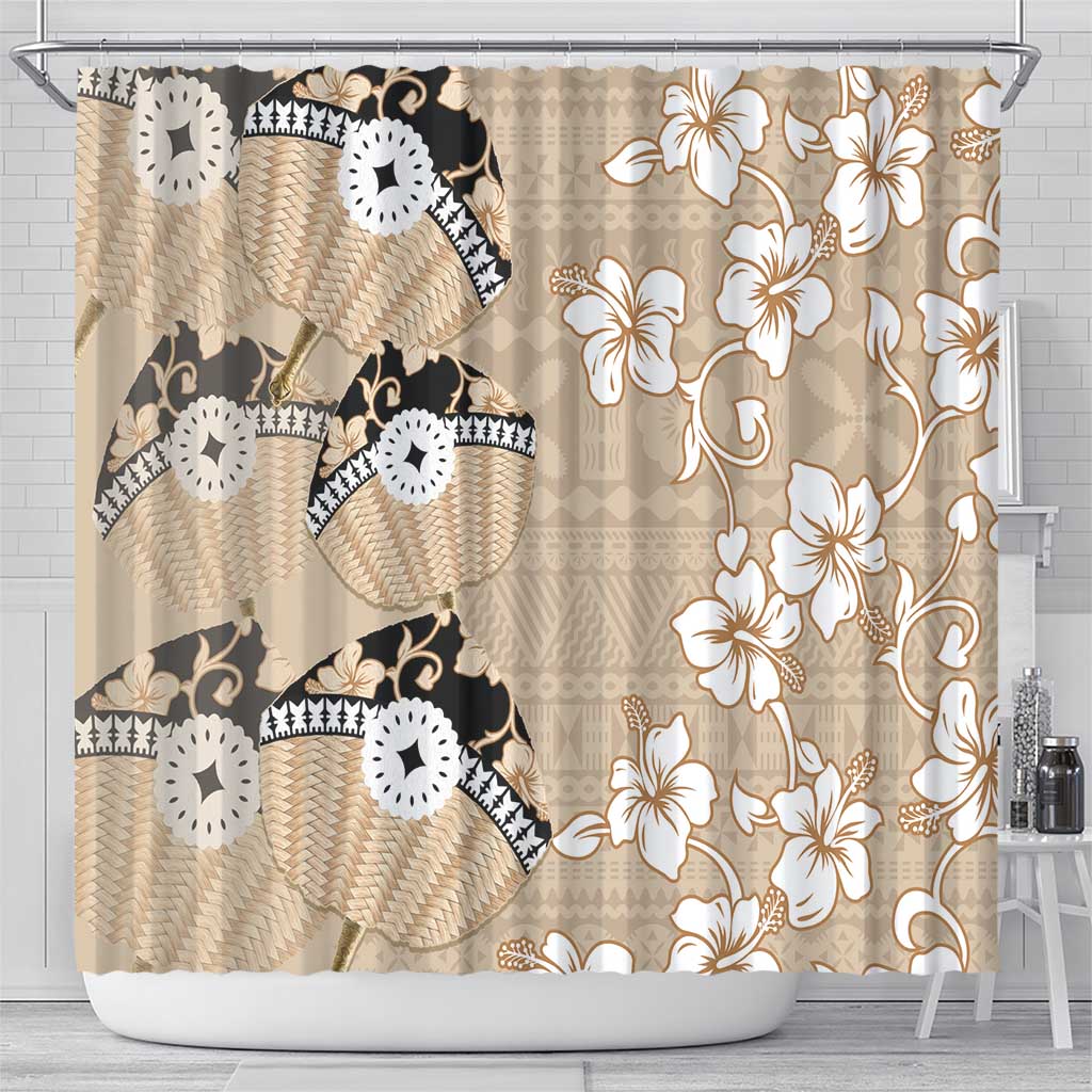 Bula Fiji Iri Buli Shower Curtain Woven Fan With Fijian Tapa