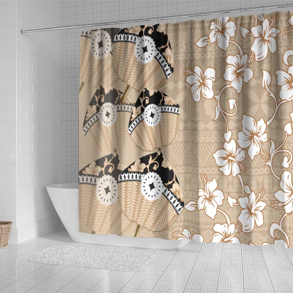 Bula Fiji Iri Buli Shower Curtain Woven Fan With Fijian Tapa