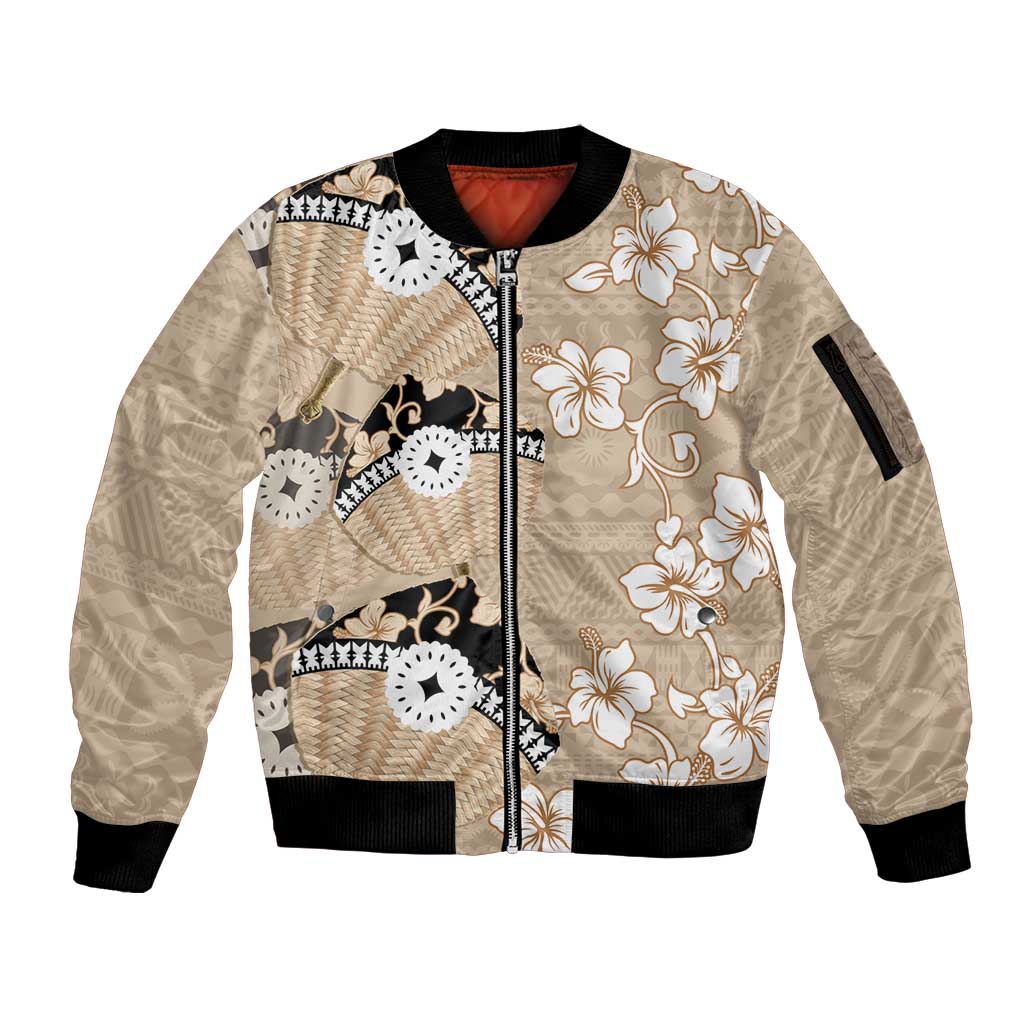 Bula Fiji Iri Buli Sleeve Zip Bomber Jacket Woven Fan With Fijian Tapa