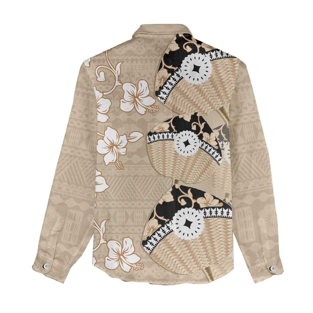 Bula Fiji Iri Buli Women Casual Shirt Woven Fan With Fijian Tapa