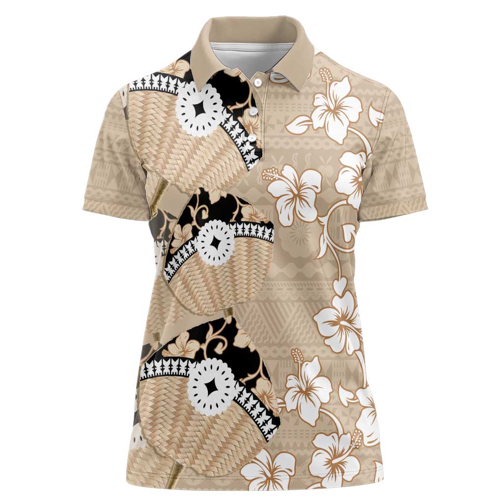 Bula Fiji Iri Buli Women Polo Shirt Woven Fan With Fijian Tapa