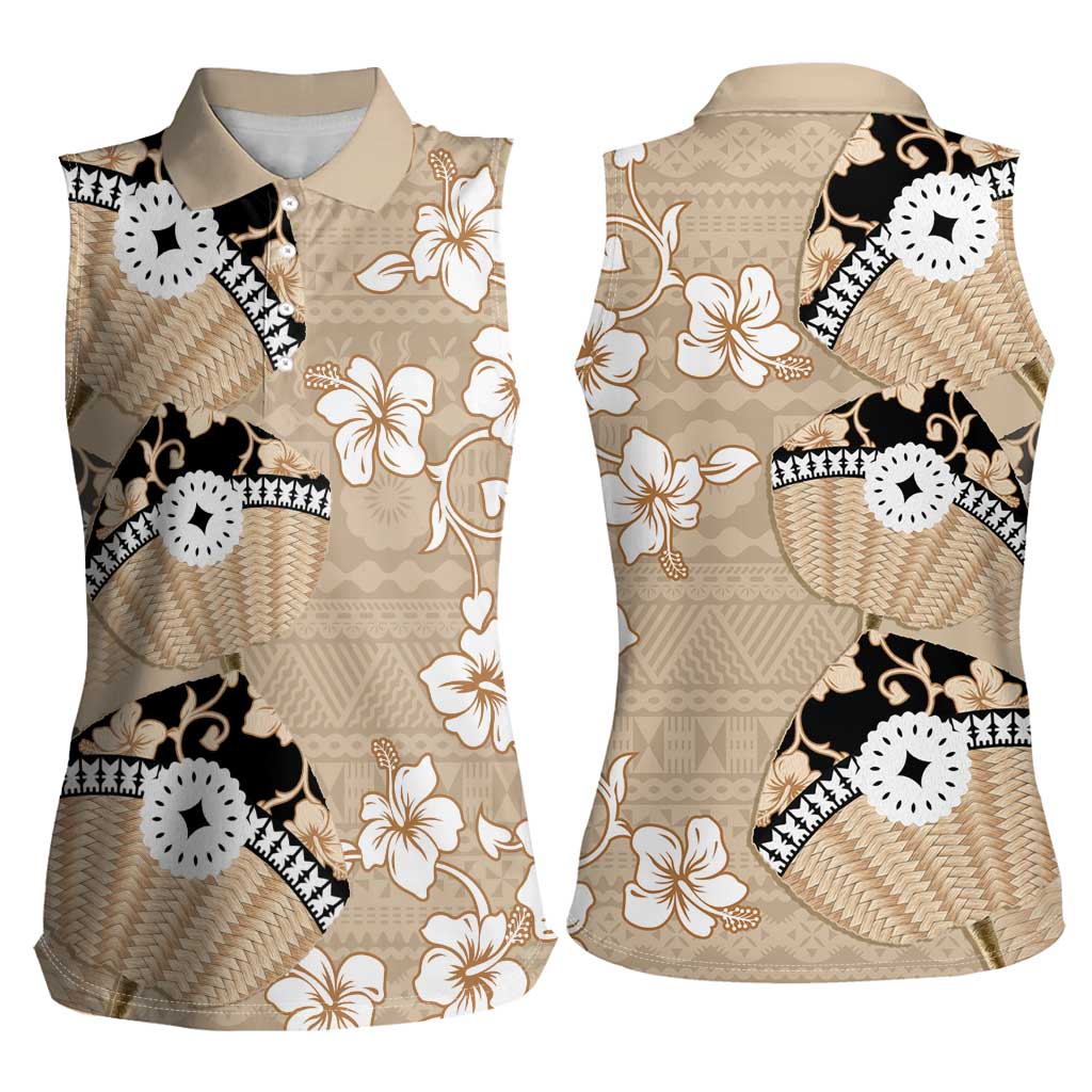 Bula Fiji Iri Buli Women Sleeveless Polo Shirt Woven Fan With Fijian Tapa